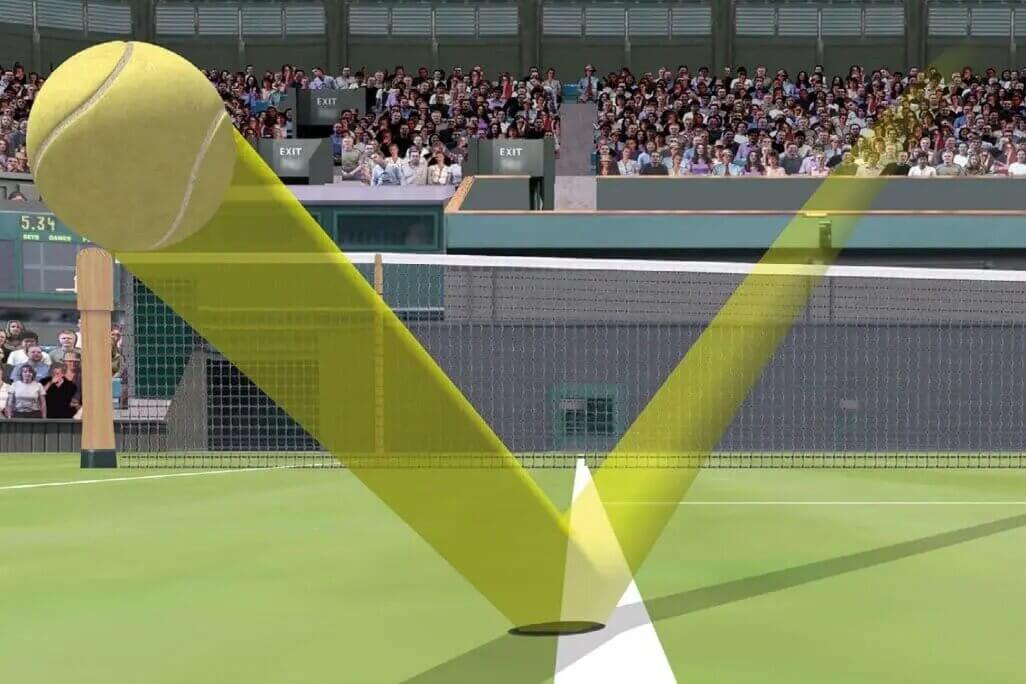 A screenshot of the Hawk Eye 3D diagram for analyzing if a ball was in or out (via UbiTennis)