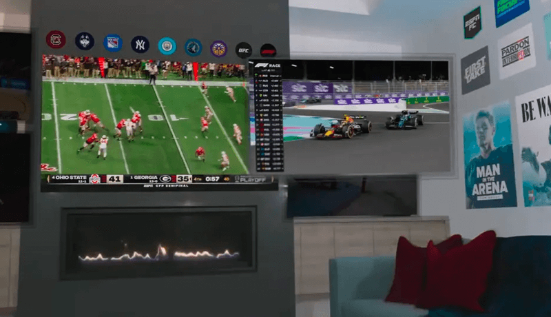 A mock up of what watching sports with an Apple Vision Pro could be like
