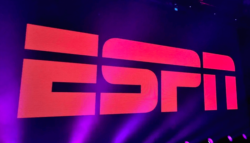 The ESPN logo on a screen